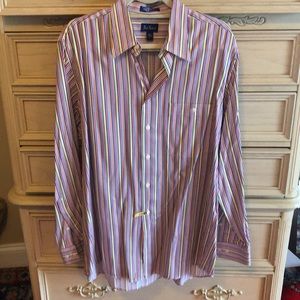 Paul Fredrick Vintage Non-Iron Cotton Stripe Dress Shirt with Contrast Trim